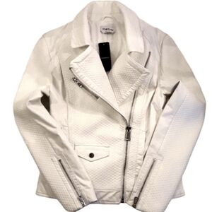 🆕️Bebe Stylish Blocked Crop White Longsleeve Moto Jacket. Women's Size: Small.